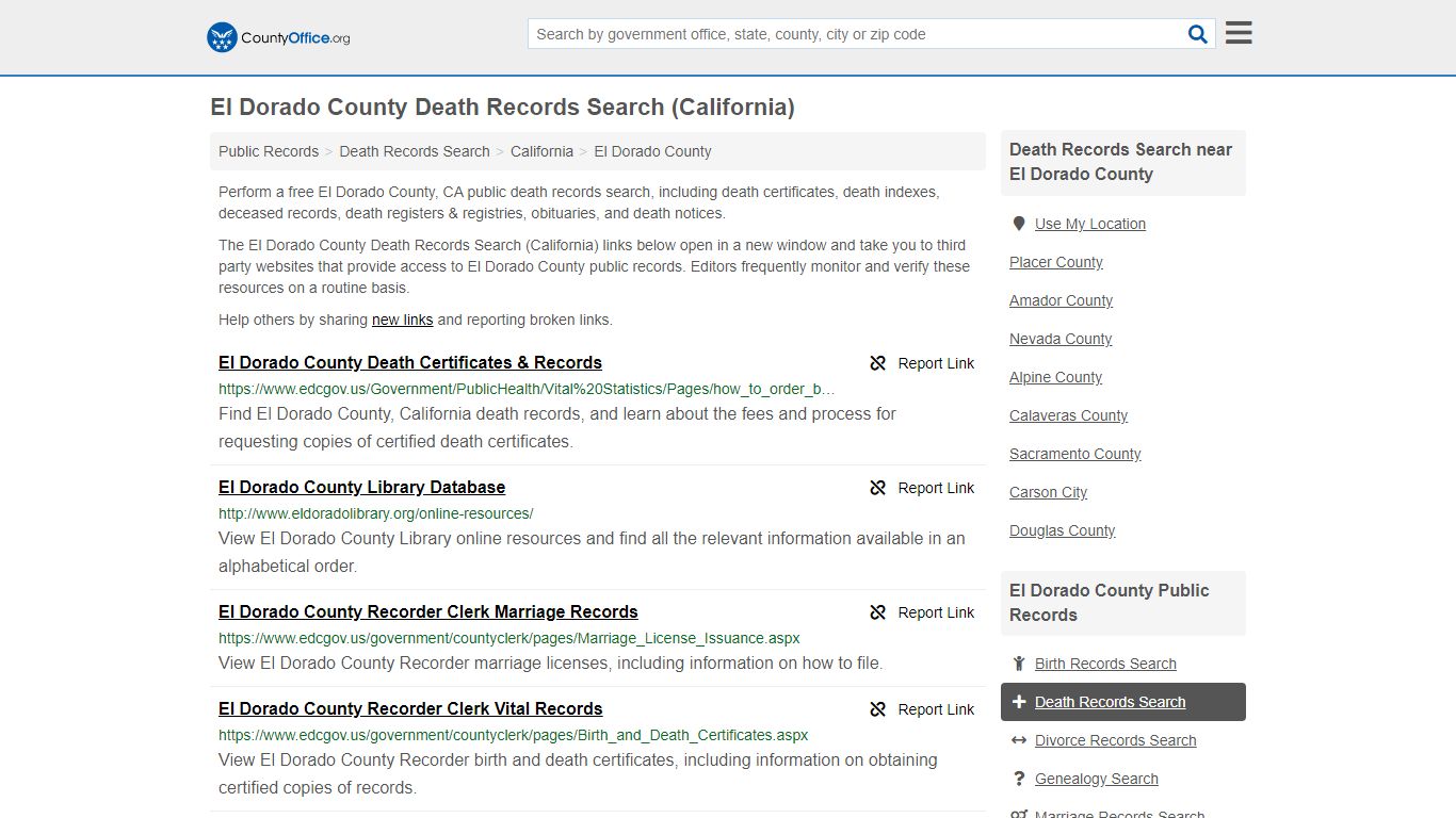 Death Records Search - El Dorado County, CA (Death ...