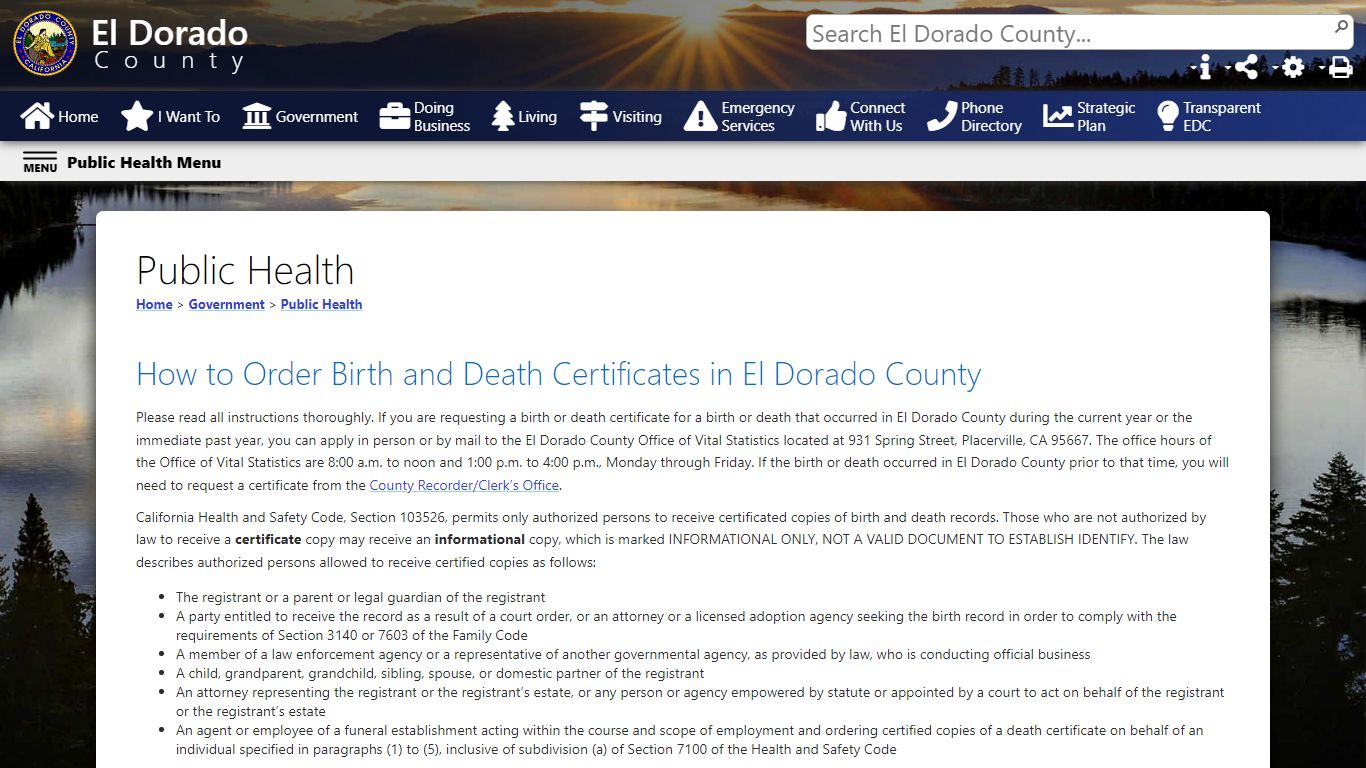 How to Order Birth and Death Certificates - El Dorado County