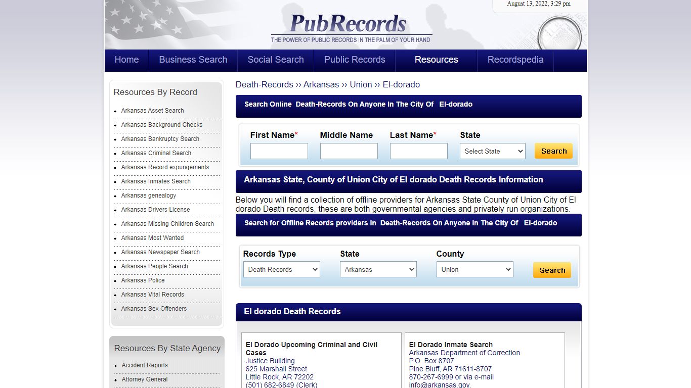 El dorado, Union County, Arkansas Death Records